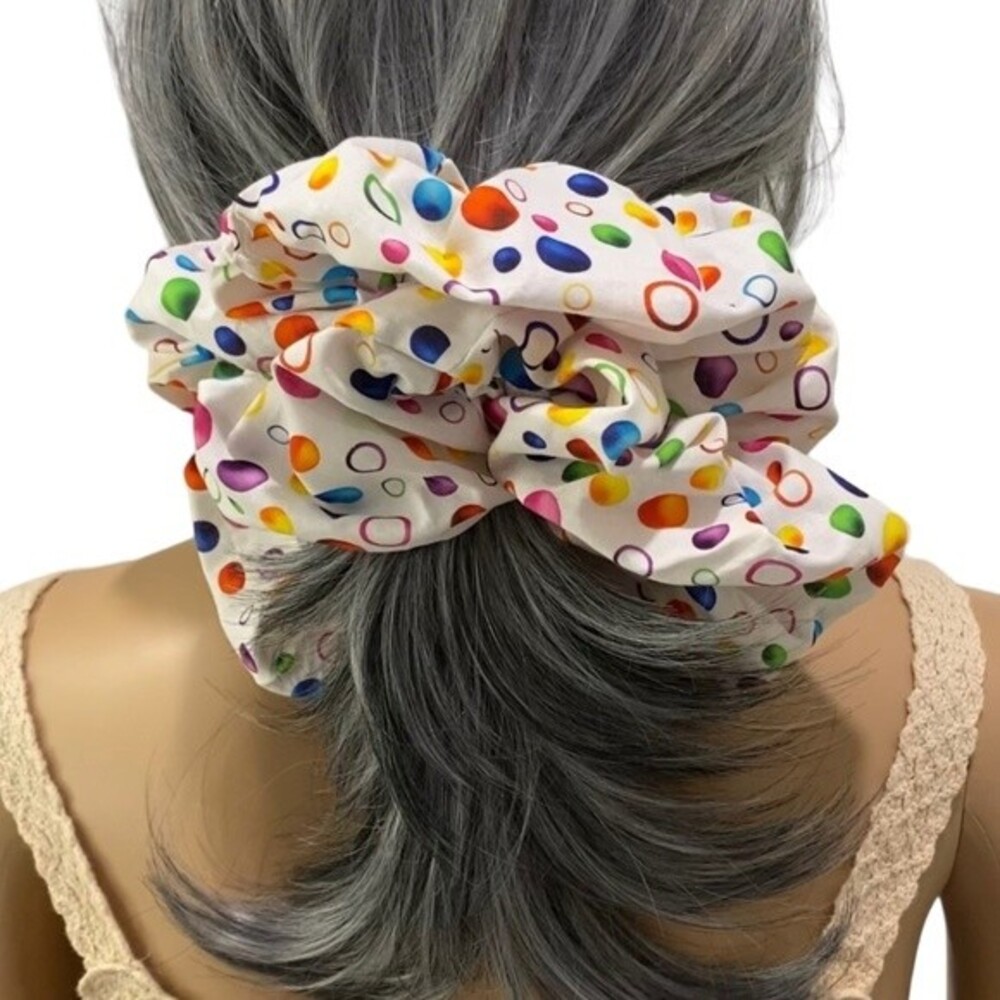 Hair Scrunchie. Multicolor. XL. Bubbles Print. Bright. Hair Scrunchies.
